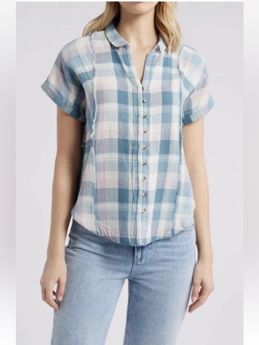 Lucky Brand Short Sleeve Plaid Button Down Beach Shirt Sz small